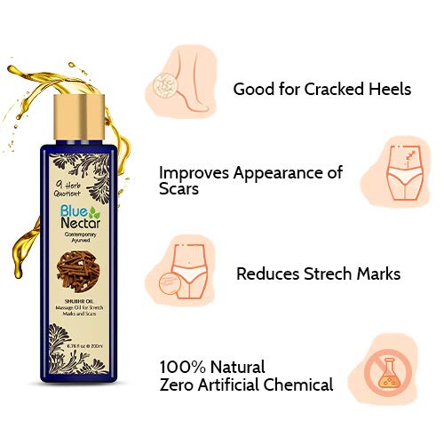 Blue Nectar Ayurvedic Anti Stretch Mark, Scar and Crack Heel Oil for Aging and Wrinkled Skin with Manjisthadi and 9 Vital Herbs (200 ml) - BeesActive Australia
