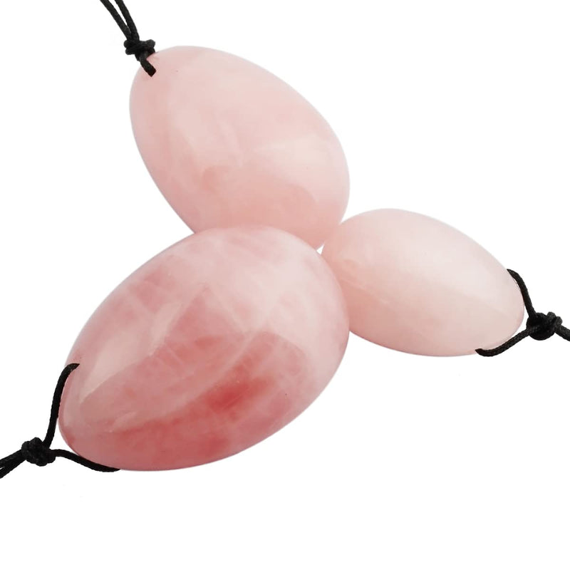 Shanxing Rose Quartz Yoni Eggs Set of 3, Predrilled, with Unwaxed String, Massage Stone for Women to Train Pelvic Muscles Kegel Exercise - BeesActive Australia