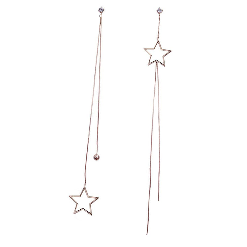 Xerling Star Tassel Earrings for Women Long Fringe Chain Earrings Star Asymmetric Mismatched Stud Earrings (Gold) Gold - BeesActive Australia