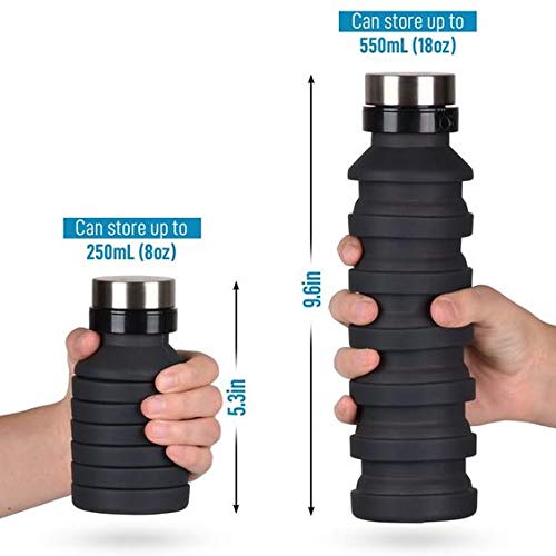 Collapsible water bottle, BPA free – leak proof silicon water bottle perfect for travelling, camping and hiking. black - BeesActive Australia