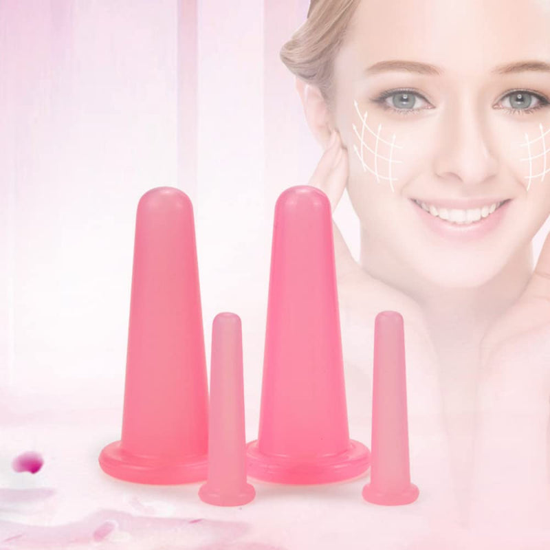 YILINNA 4 Pcs Silicone Facial Cupping Therapy Set Vacuum Massage Cup Kit Body Cupping Cup Set for Face Neck Back Eyes Massage Vacuum Cans Suction Anti Cellulite Massager Health Care (Pink) Pink - BeesActive Australia