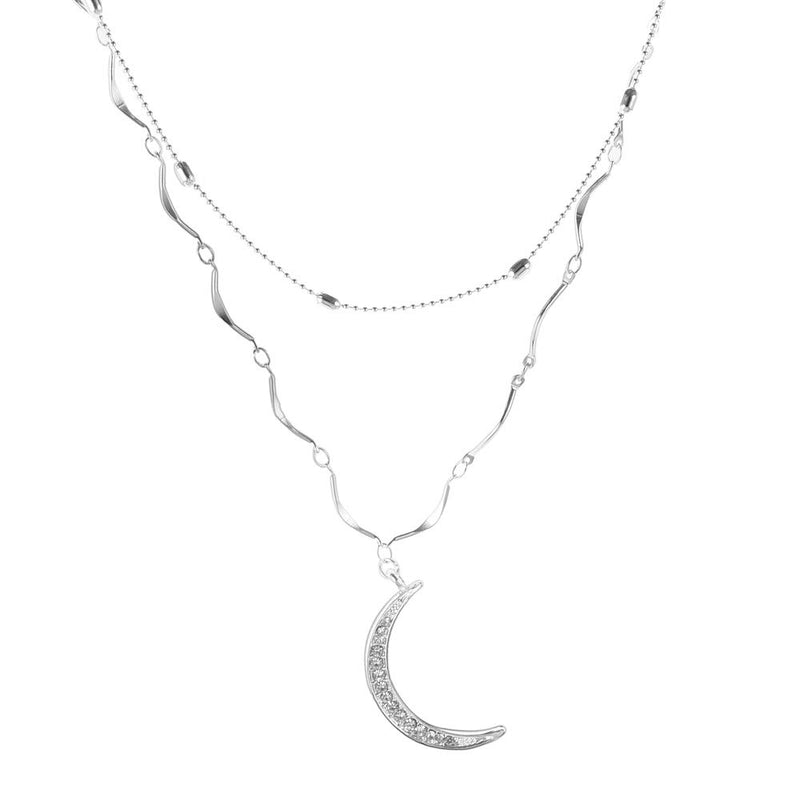 TseanYi Boho Moon Pendant Necklace Silver Satellite Chain Layered Necklaces Choker Horn Crescent Clavicle Chain Necklace Jewelry for Women and Girls (Silver) - BeesActive Australia