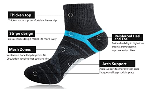 Men's Ankle Quarter Socks Athletic Running Hiking Cushion Performance Ventilation Sports Cotton Socks Black/Brown/Gray/Dark Blue/Blue/Black - BeesActive Australia