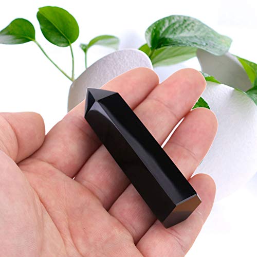 Fdit Obsidian Clear Quartz Crystal Points Healing Crystal Point Wand Tumbled Polished Gemstone for Reiki Chakra Meditation Therapy Deco - BeesActive Australia