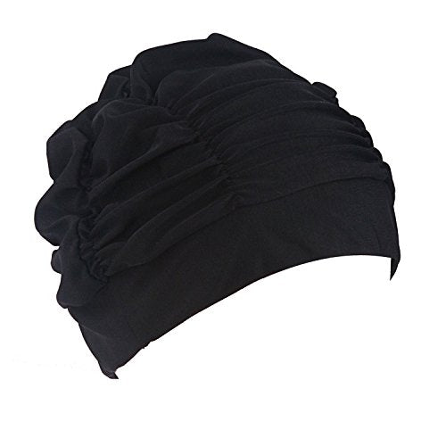Ewanda store Colorful Pleated Nylon Cloth Swim Cap Large Swimming Cap Hot Spring Bathing Caps for Adult Men Women Long Hair Black - BeesActive Australia