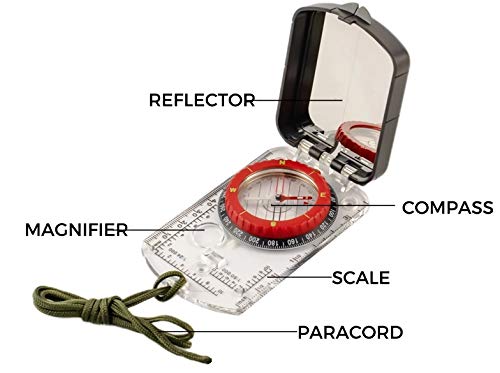 TurnOnSport Sighting Compass Mirror Adjustable Declination - Boy Scout Compass Hiking Survival - Map Reading Compass Orienteering - Mirror Compass Hunting Fishing - Compass Backpacking Camping Red - BeesActive Australia