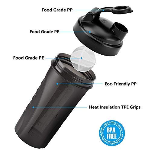 VENNERLI Protein Shaker Bottle 800ml Shaker Cup with Mixer Ball BPA Free Plastic Leakproof Sports Water Bottle for Fitness Sports and Travel Non-Slip Mix Drinking Bottle 34oz / 800ml Black - BeesActive Australia