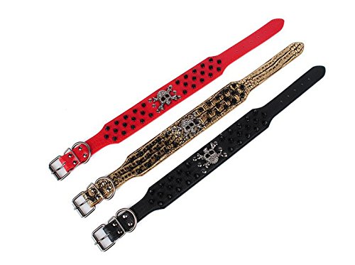 Dogs Kingdom Skull Punk Style Spiked Studded Pu Leather Dog Collars Pitbull Boxer Mastiff Pet Collar Medium Black - BeesActive Australia