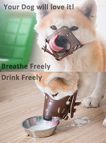 BARKLESS Dog Muzzle Leather, Comfort Secure Anti-Barking Muzzles for Dog, Breathable and Adjustable, Allows Drinking and Eating, Used with Collars Medium Brown - BeesActive Australia