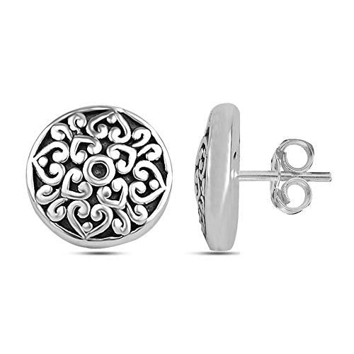 LeCalla Sterling Silver Jewelry Light-Weight Two-Tone Antique Stud Earrings for Women Big Round - BeesActive Australia