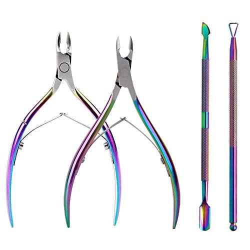 Cuticle Nippers, Cuticle Pusher & Cuticle Peeler, Manicure and Pedicure Cuticle Tool s with Cuticle Cutter Stainless Steel, Cuticle Pusher and Spoon Nail Cleaner Nail Art Tool (Chameleon) - BeesActive Australia