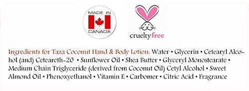 Premium Taza Natural Coconut Hand & Body Lotion, 16 fl oz (473 ml) ♦ Leaves Your Skin Smooth, Soft & Glowing ♦ Contains: Sunflower Seed Oil, Shea Butter, Coconut Oil, Sweet Almond Oil - BeesActive Australia