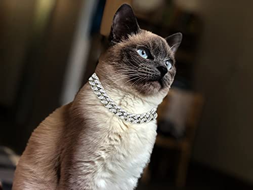 Halukakah Gold Chain Iced Out for Cat,Diamond Cuban Link Necklace Collar 14MM 18k Real Gold/Platinum White Gold Plated Size XS-M with Free Giftbox,Decoration Only Platinum Plated X-Small / 7" (for less than 6" Cat Neck) - BeesActive Australia