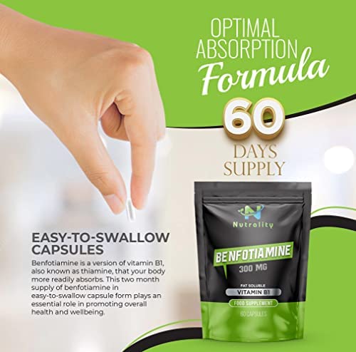 Nutrality Benfotiamine Supplement 300mg 60 Caps - Vitamin B1 Fat-Soluble for Heart, Kidney, Antioxidant Support, Cognitive Improvement, Increase Energy - Suitable for Vegan, Vegetarians, Allergen-free - BeesActive Australia