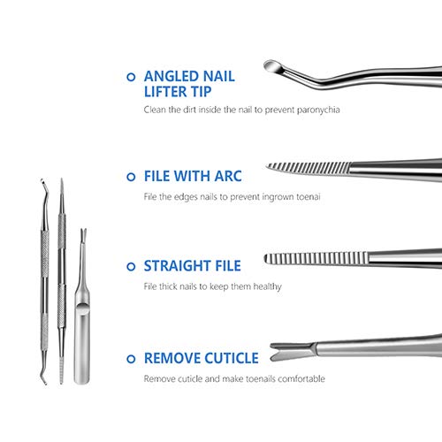Upgrade 3PCS Ingrown Toenail Tool Includes Surgical Grade Nail Cuticle Fork, Double Sided Nail File and Lifter Cleaner Tool, 100% Stainless Steel Professional Pedicure Tools - BeesActive Australia