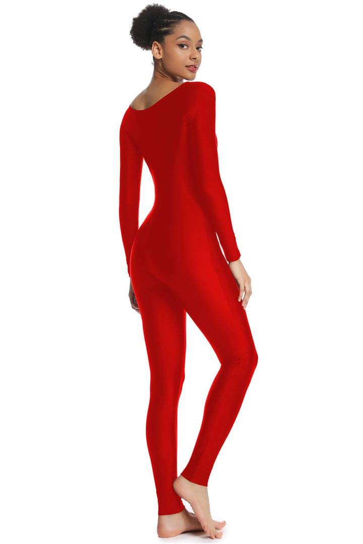 [AUSTRALIA] - OVIGILY Women's Long Sleeve Unitard Dance Costume Spandex Full Body Suits Red X-Large 