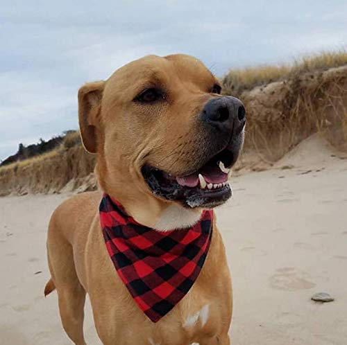 YAKA Pet Dog Bandana Triangle Bibs Scarf, Double-Cotton Plaid Printing Kerchief Set Accessories for Small and Medium Dog Small/Neck Circumference Suitable 8.6-15inch Red and Black lattices - BeesActive Australia