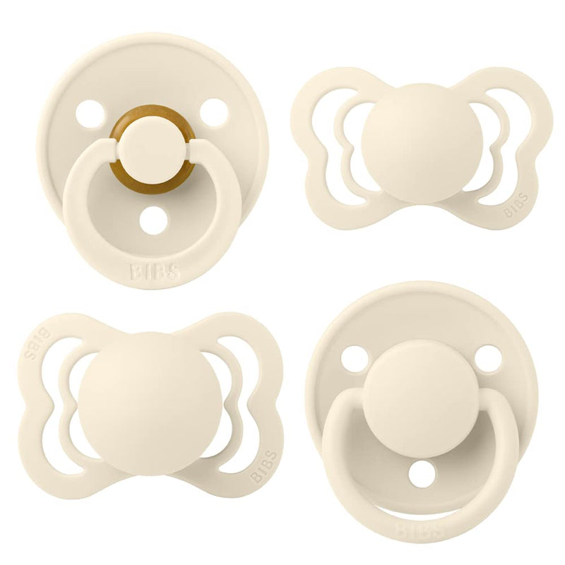 BIBS Pacifiers 6-18 Months | 4-Pack Soothers | BPA-Free Symmetrical Nipple | Made in Denmark | Ivory Try-It Collection - BeesActive Australia