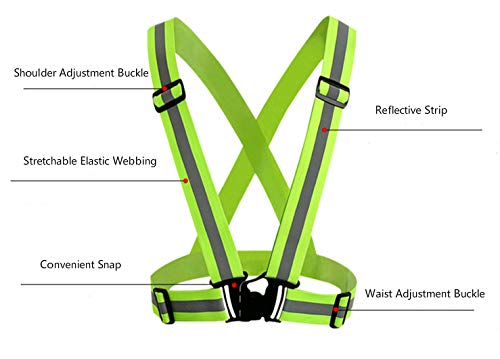 SGHVLU Running Reflective Vest 2 Pieces ElasticAdjustable ReflectiveVest with4 High-Visibility ReflectiveBelts Fluorescent Green + Orange - BeesActive Australia