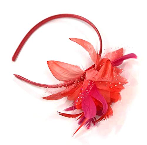 Feather Aliceband Headband Fascinator Ladies Hair Piece Weddings, Races, Ascot, Christening Coral - BeesActive Australia