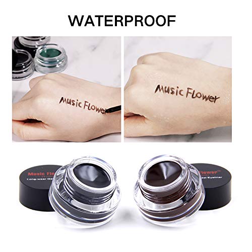 Music Flower Gel Eyeliner With 2 Brushes set Waterproof Long-lasting Smudge-proof Easy to Wear (Green+Black) Green+Black - BeesActive Australia