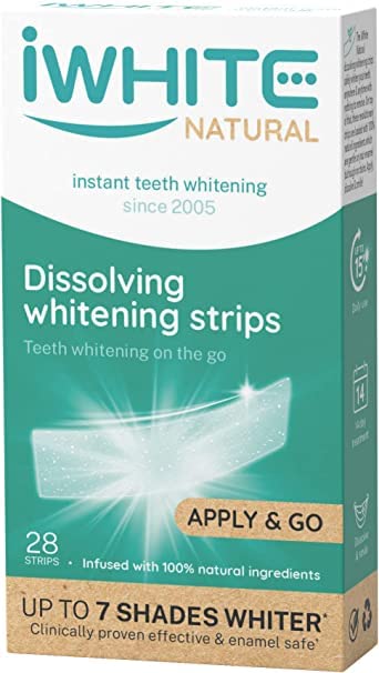 iWhite Dissolvable Teeth Whitening Strips - Teeth Whitening up to 7 Shades Whiter - Enamel Safe Tooth Whitening - 28 Peroxide-Free Whitening Strips, 14 Treatments for White Teeth - Clinically Proven - BeesActive Australia
