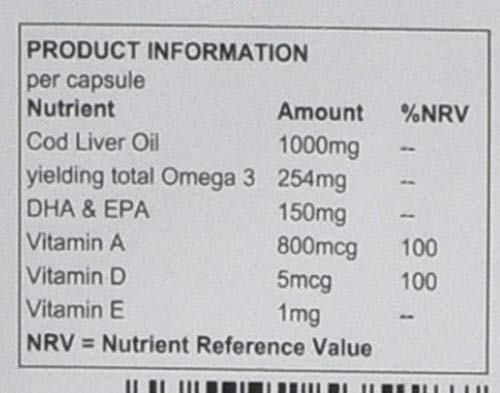Lindens Cod Liver Oil 1000mg Capsules - 360 Pack - High in Omega 3, Vitamins A & D Contributes Towards Normal Skin, Hair, Nails, Bones, Eyes, Teeth, Brain & Immune System - UK Manufacturer, Letterbox Friendly - BeesActive Australia