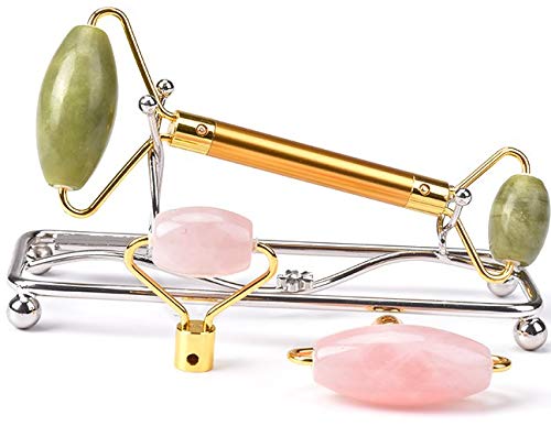 Jade Rose Quartz Roller Kit with 3 Changeable Heads | Face Facial Roller - BeesActive Australia