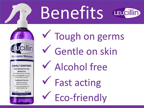 Leucillin Family Sanitiser | Travel Size Hand Sanitiser | Alcohol Free Antibacterial, Antifungal & Antiviral Antiseptic Spray Disinfectant | Hypochlorous Sanitiser for Hands, Face, Skin (3 x 60 ml) 60 ml (Pack of 3) - BeesActive Australia