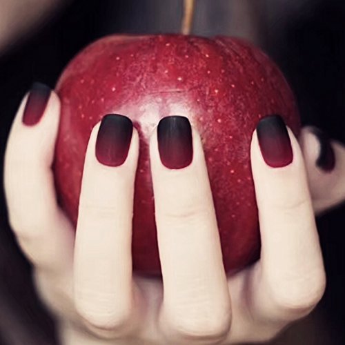 24pcs 12 Different Size Fairy Tale Apple Gradient Black Red Matte Short Square Full Cover False Nails with Design (apple) - BeesActive Australia