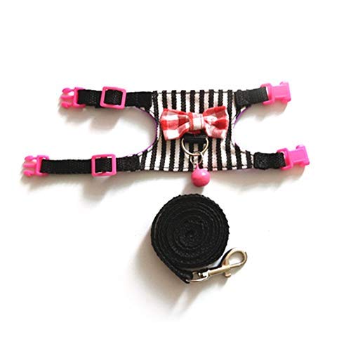 Small Animal Harness Vest and Leash Set Soft Mesh Small Pet Harness Hamster Rabbit Chest Back Outdoor Leash Traction Rope for Rabbit Ferret Guinea Pig Kitten Clothes Accessory S Black Stripe - BeesActive Australia