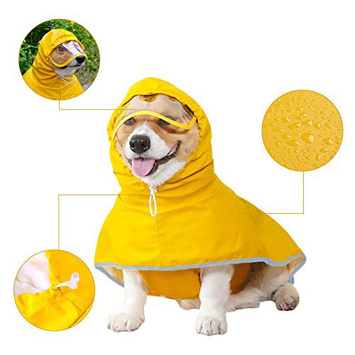 Dog Raincoat with Hood for Small Dog,Medium Dog,Luccalily Waterproof Dog Rain Jacket with Reflective Strip Adjustable Belly Strap Lightweight Poncho with Storage Bag Medium Yellow - BeesActive Australia