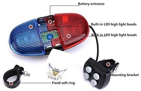 HaetFire Bicycle Police Sound Light Bike LED Light Electronic Horn Siren Horn, 6 LED Light 4 Sounds Trumpet Cycling Horn Bell Siren, Warning Safety Light Waterproof Bicycle Police Light - BeesActive Australia