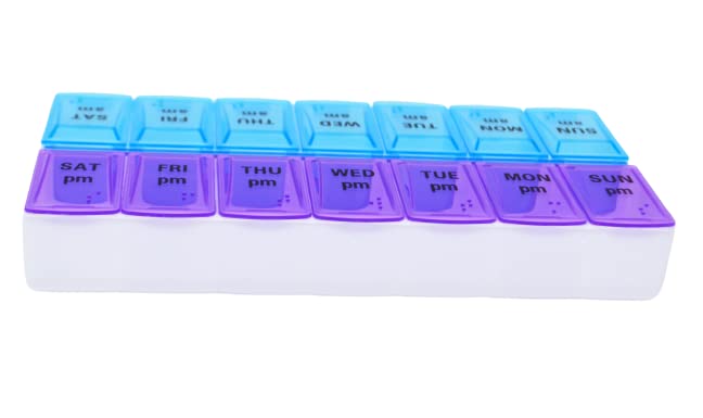 Pill Box, Seven Day AM, and PM Daily Pill Organizer, Medicine Storage Box for Medication and Supplements, 14 Large Compartments - 2 Times a Day Locking Compartments, Purple, Blue (Pack of 2) Pack of 2 - BeesActive Australia