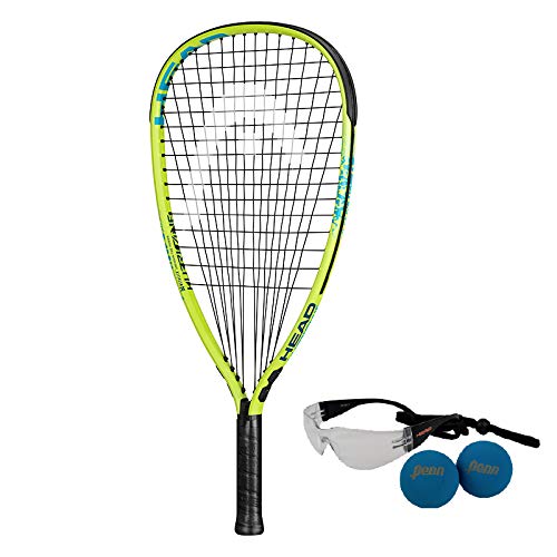 HEAD MX Hurricane Pack - Beginners Pre-Strung Racquetball Racket Set w/ Goggles & Two Balls Yellow - BeesActive Australia