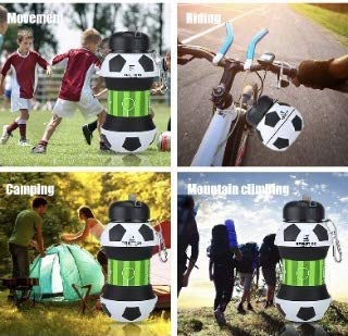 ETHLETICO Collapsible Water Bottles with Carabiner Food Grade Sports Water Bottle for Gift Kids Folding Water Bottle for Hiking, GYM, School, Sports and Travelling 19Oz/550ml BPA Free (Soccer) Soccer Ball - BeesActive Australia