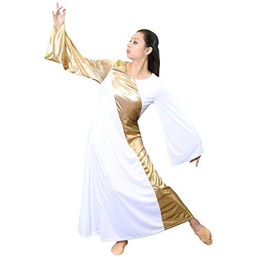 [AUSTRALIA] - Danzcue Womens Asymmetrical Bell Sleeve Dance Dress 4X-Large White-gold 