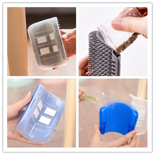 Magnoloran 6 Pack Cat Self Groomer with Catnip Pouch Wall Corner Groomers Cat Face Scratcher Pet Grooming Brush Massage Combs for Short Long Haired Cats Fur Pets Dog Kitten Puppy 2 Grey+1 Black+1 Dark Blue+1 Light Blue+1 Pink - BeesActive Australia