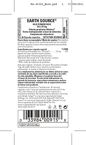 Solgar� EarthSource Food-Fermented Koji Zinc 25mg - Pack of 30 - Immune System Support - Supports Healthy Skin, Hair and Nails - BeesActive Australia