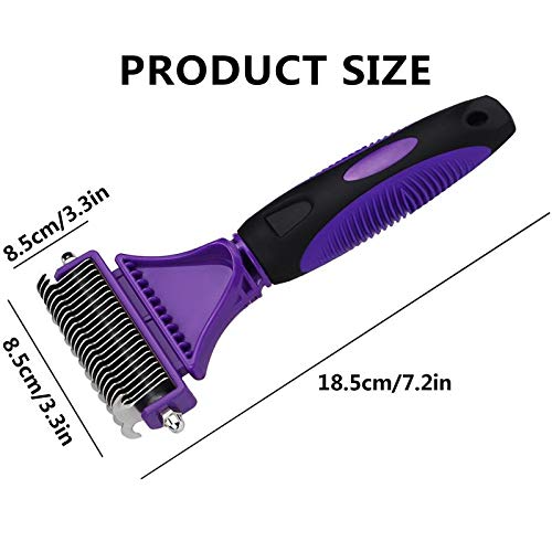 Dog Dematting Tool - Dematting Comb with 2 Sided Undercoat Rake for Cats & Dogs Safe Grooming Rake Tool for Easy Mats & Tangles Removing No More Nasty Shedding and Flying Hair (Purple) PURPLE - BeesActive Australia