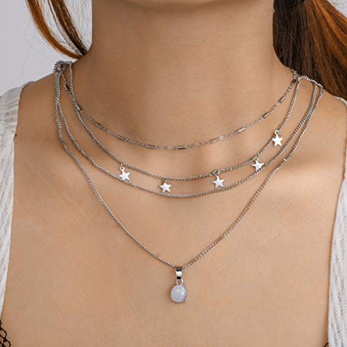 Hannah Boho Opal Layered Necklaces Gold Short Star Pendant Choker Necklaces Chain Jewelry for Women and Girls - BeesActive Australia