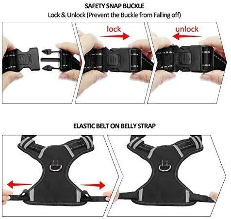 WINSEE Dog Harness No Pull, Pet Harnesses with Dog Collar, Adjustable Reflective Oxford Outdoor Vest, Front/Back Leash Clips for Small, Medium, Large, Extra Large Dogs, Easy Control Handle for Walking XL Black - BeesActive Australia