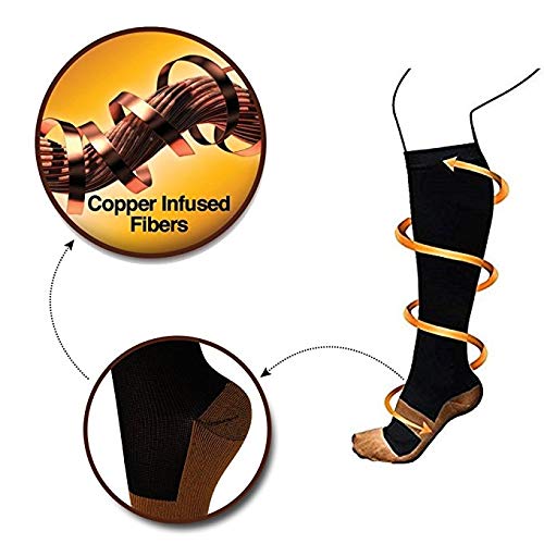 Copper Compression Socks Men Women - Arthritis Socks or DVT Flight Socks 1 Pair One Size BLACK - BeesActive Australia