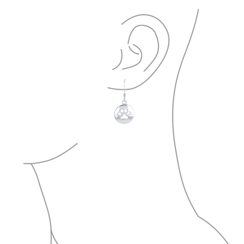 Best Friend Animal Pet Lover BFF Dog Puppy Round Disc Dangling Paw Print Earrings For Women Teen .925 Sterling Silver Fish Hook - BeesActive Australia