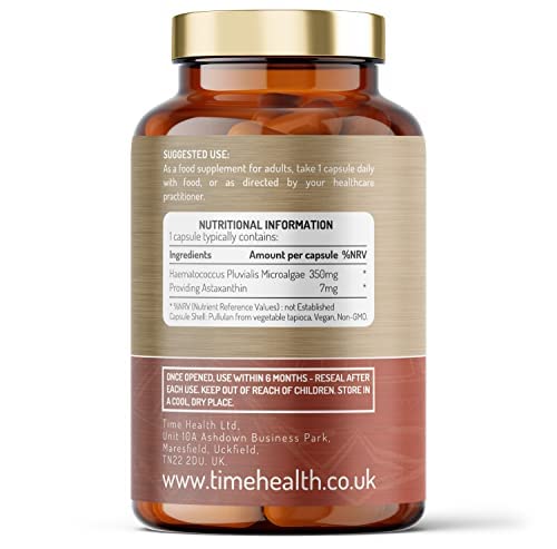 Astaxanthin - 7mg Optimal Dose - 120 Capsules - Super Antioxidant - Haematococcus Pluvialis - 100% Pure Natural Bioavailable 4 Month Supply - UK Manufactured - Zero Additives 120 Count (Pack of 1) - BeesActive Australia