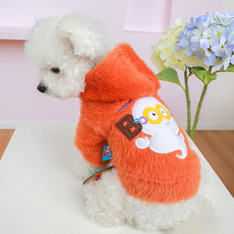 AIHANCH Dog Halloween Costume Cute Ghost Hoodie Winter Warm Fleece Dog Clothes Two-Legged Dog Outfits for Small Dogs Puppy - BeesActive Australia