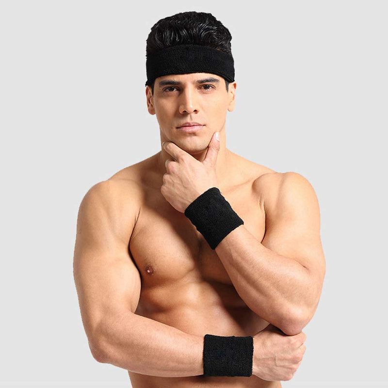 Men & Women Sweatband Headband Terry Cloth Moisture Wicking for Sports,Tennis,Gym,Work Out Wristbands-3 Pack - BeesActive Australia