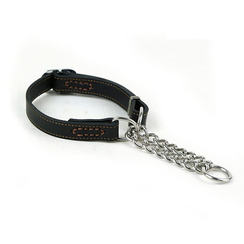 Love Dream Martingale Collars for Dogs, Genuine Leather Training Dog Collar, Stainless Steel Chain Anti-Escape No Pull Dog Collar for Medium Large Dogs L(15.7"-20.9") Black - BeesActive Australia