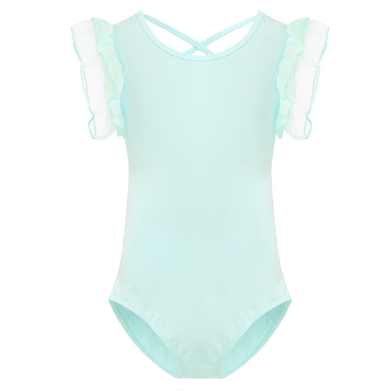 [AUSTRALIA] - Agoky Kids Girl's Ruffled Sleeves Gymnastics Ballet Dance Camisole Leotard Tops Athletic Sports Outfit 3 Mint Green 