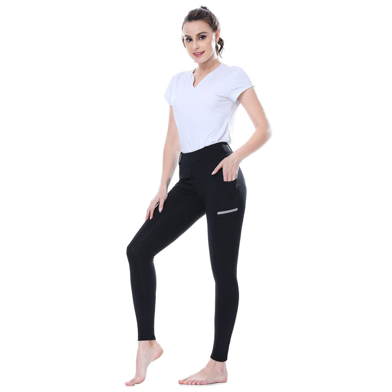 SPOEAR Horse Riding Pants Equestrian Women Full Seat Breeches Horseback Riding Tights Silicone Pockets Black Small - BeesActive Australia